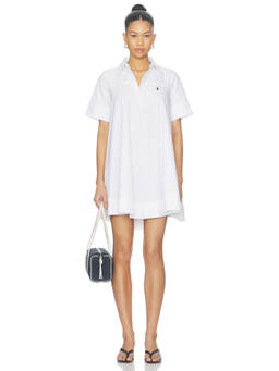 POLO RALPH LAUREN - Poplin Baby Doll Women's Sheer Button Shirt Dress White