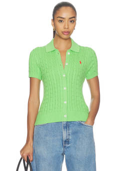 POLO RALPH LAUREN - Cable Knit Women's Button-Front Short Sleeve Cardigan Green