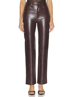 PISTOLA - Cassie Women's High-Waist Straight-Leg Faux Leather Trousers Brown