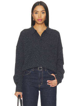 RENGGLI - Donegal Cashmere Women's Button-Up Collared Sweater Charcoal