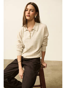 RENGGLI - Donegal Women's Button-Up Collared Cashmere Sweater Beige