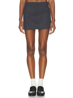 RENGGLI - Cotton Sateen Women's Mid-Waist Cargo Mini Skirt Charcoal