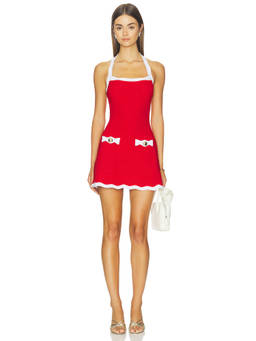 Retrofete - Ondina Women's Ribbed Knit Halter Neck Mini Dress Red