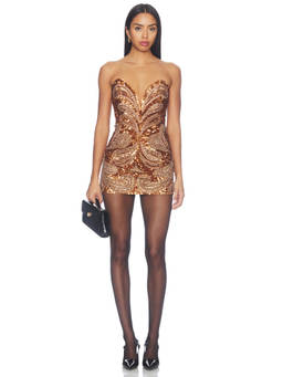 Retrofete - Circe Women's Strapless Sequin Embellished Mini Dress Bronze