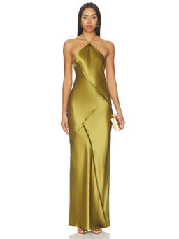 Retrofete - x REVOLVE Women's Satin Halter Neck Patchwork Maxi Dress Gold