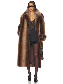 Retrofete - Shantel Women's Faux Fur Tie-Up Wrap Coat Brown
