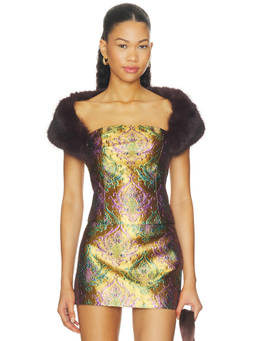 Retrofete - Morro Women's Strapless Faux Fur Trim Corset Top Gold