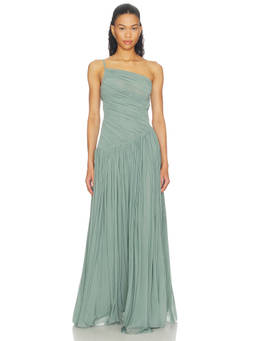 Ronny Kobo - Monroe Women's One-Shoulder Ruched Maxi Gown Green