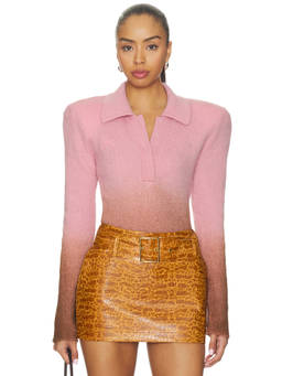 Rowen Rose - Long Sleeve Women's Ombre Knit Polo Top Pink