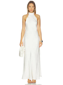 Runaway The Label - Arabelle Women's Halter High Neck Satin Maxi Dress White