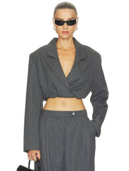 SANS FAFF - Giulianna Women's Cropped Pinstripe Blazer Grey