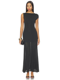 St. Agni - Fine Jersey Women's Sheer Mesh Circle Hem Maxi Dress Black