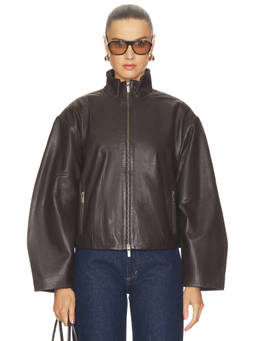 St. Agni - Cocoon Zip Women's Turtleneck Leather Jacket Brown