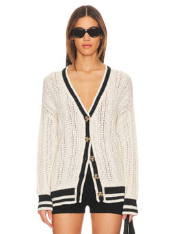 Sanctuary - Sport Stripe Women's Button-Up Open Knit Cardigan Off White