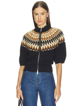 Sanctuary - Fairisle Women's Zip-Up Ribbed Trim Cardigan Multi-Color