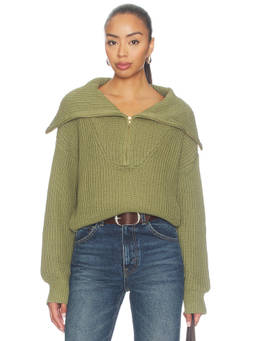 SNDYS - Hayley Women's Ribbed Knit Zip Sweater Green