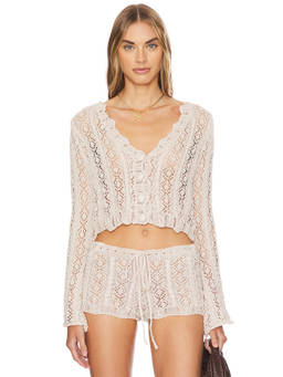 SNDYS - Crochet Women's Button Front Crop Cardigan Off White