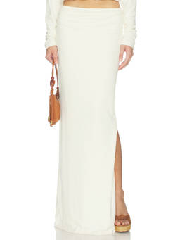SNDYS - Ainara Women's Ruched Side Slit Maxi Skirt Cream