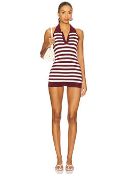 SNDYS - Finley Women's Striped Halter Neck Knit Romper Maroon