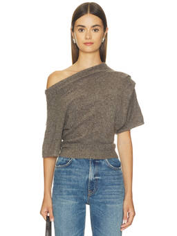 SNDYS - Women's One-Shoulder Knit Top Grey