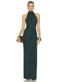 SER.O.YA - Mac Women's Ruched Back Cut-Out Halter Maxi Dress Green