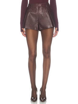 SER.O.YA - Women's High-Waist Pleated Leather Shorts Burgundy