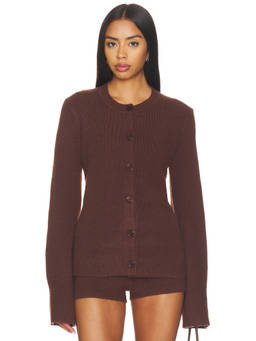 SER.O.YA - Tira Knit Women's Button-Up Ribbed Trim Cardigan Brown