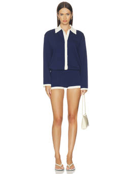 SER.O.YA - Silas Women's Button Front Embroidered Knit Playsuit Navy Blue