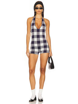 SER.O.YA - Aro Women's Halter Plaid Playsuit Navy Blue