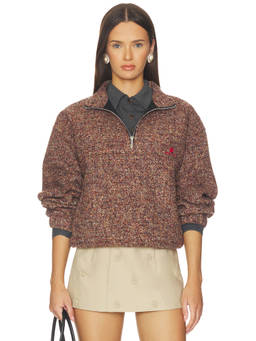 Shushu/Tong - Stand Neck Women's Quarter-Zip Logo Pullover Sweater Multi-Color