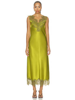 Simon Miller - Bea Women's Satin Lace Trim Midi Dress Green
