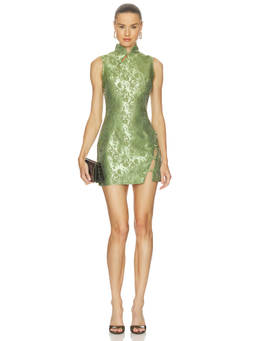 SAU LEE - Ines Jacquard Women's Sleeveless High Neck Mini Dress Green