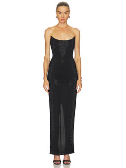 SAU LEE - Vesper Crystal Women's Strapless Embellished Maxi Gown Black