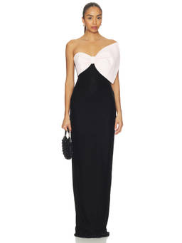 SAU LEE - Eleanor Women's Strapless Bow Detail Velvet Gown Black