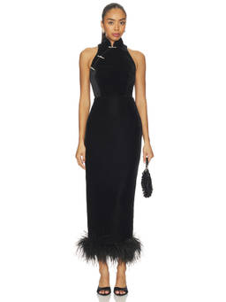 SAU LEE - Jillian Women's Crystal Detail High Neck Velvet Maxi Dress Black