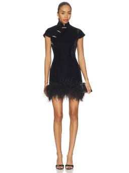 SAU LEE - Morgan Velvet Women's Rhinestone Trim Bodycon Mini Dress Black