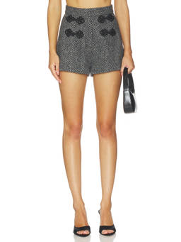 SAU LEE - Tweed Women's High-Waist Frog Clasp Shorts Grey