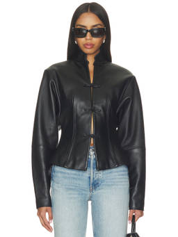 SAU LEE - Anton Women's Faux Leather Cinched Waist Tang Jacket Black