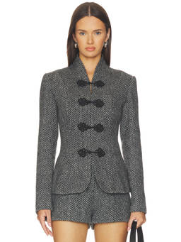 SAU LEE - Julien Women's Tweed Frog Closure Blazer Grey