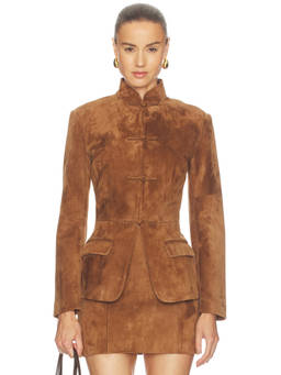 SAU LEE - Alba Women's Suede Satin-Lined Loop Button Jacket Brown