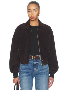 SAU LEE - Ronan Women's Faux Suede Zippered Bomber Jacket Brown