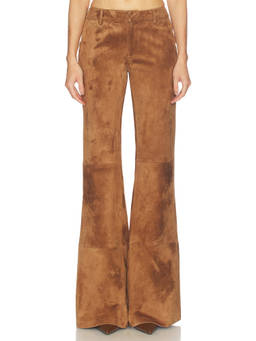 SAU LEE - Gael Suede Women's Flared Trousers Brown