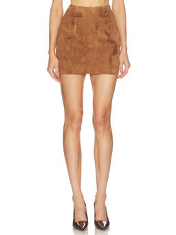 SAU LEE - Tilda Women's High-Waist Suede Mini Skirt Brown