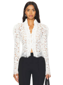SAU LEE - Frog Knot Women's Lace Full Sleeve Blouse White