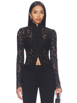 SAU LEE - x REVOLVE Women's Sheer Lace Hook & Loop Crop Top Black