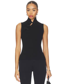 SAU LEE - Yara Knit Women's Ribbed High Neck Sleeveless Tank Top Black