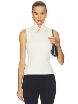 SAU LEE - Yara Women's Sleeveless Keyhole High Neck Knit Top White