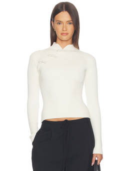 SAU LEE - Petar Women's Ribbed Knit High Neck Crop Top White