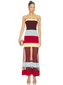 Solid & Striped - Nola Women's Strapless Mesh Panel Maxi Dress Multi-Color