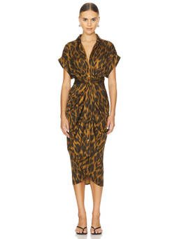 Steve Madden - Satin Women's Ruched Button-Front Shirt Midi Dress Brown